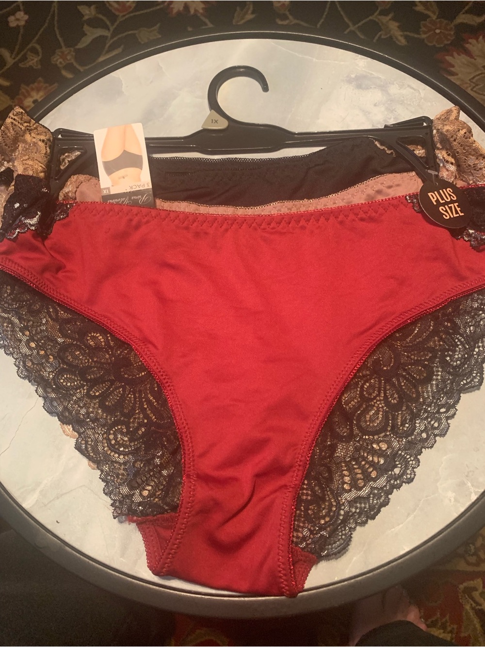 Valentina Red Bikini Panty with Black Lace Trim